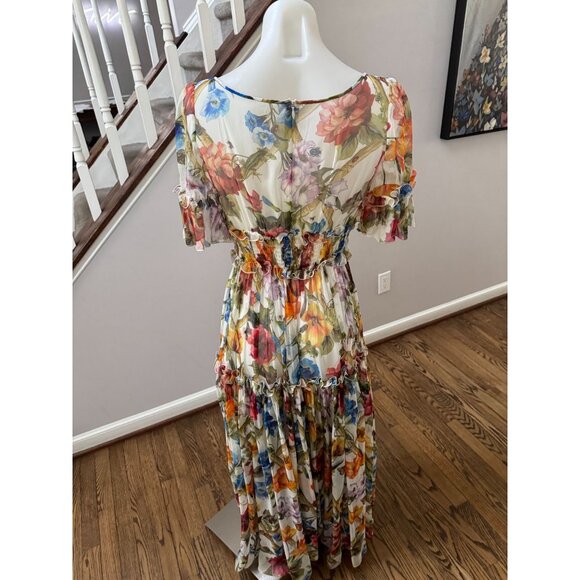 DOLCE & GABBANA Bamboo Floral Printed Silk Chiffon Dress Multicolor Size 38 - Picture 5 of 6